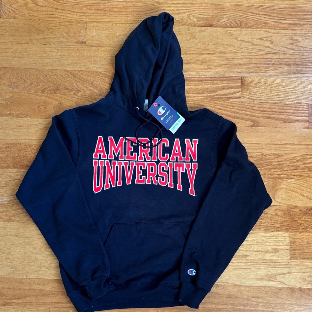 Champion Black Hoodie with Red and White Print